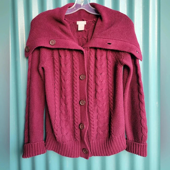 Joe Fresh Burgundy Sweater Long sleeve knit cowl neck buttons Small - Picture 11 of 12